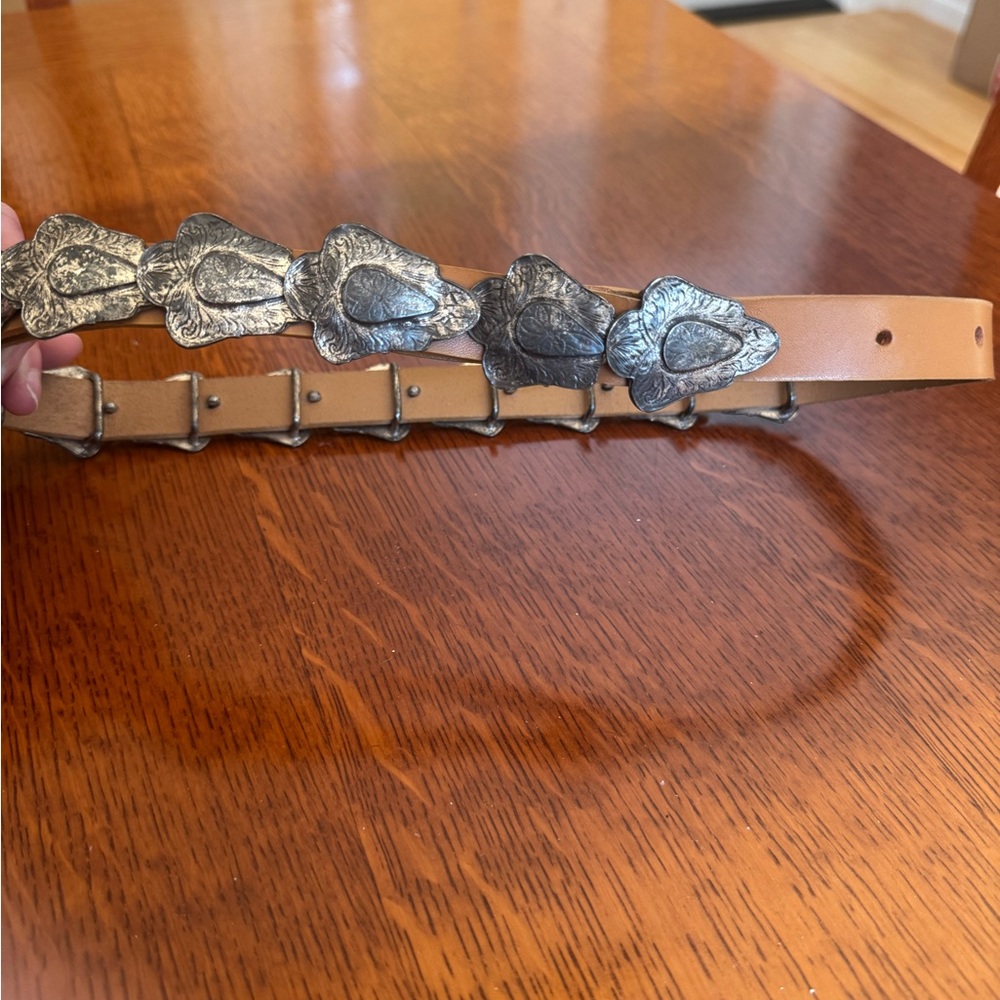 Tan Leather Belt with Silver Accents